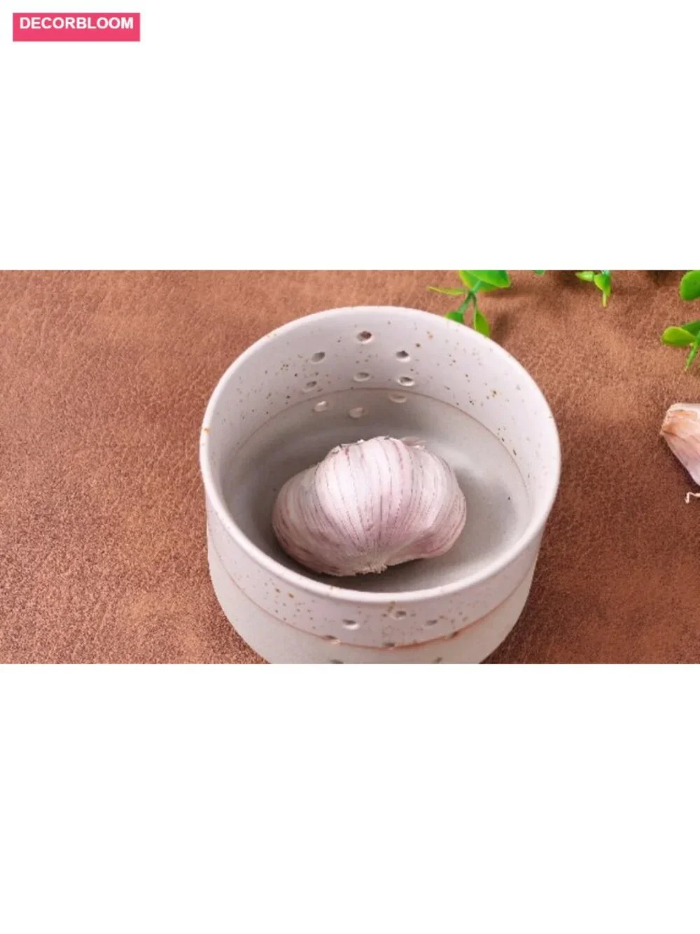 Large Ceramic Garlic Keeper with Lid & Holes, 4